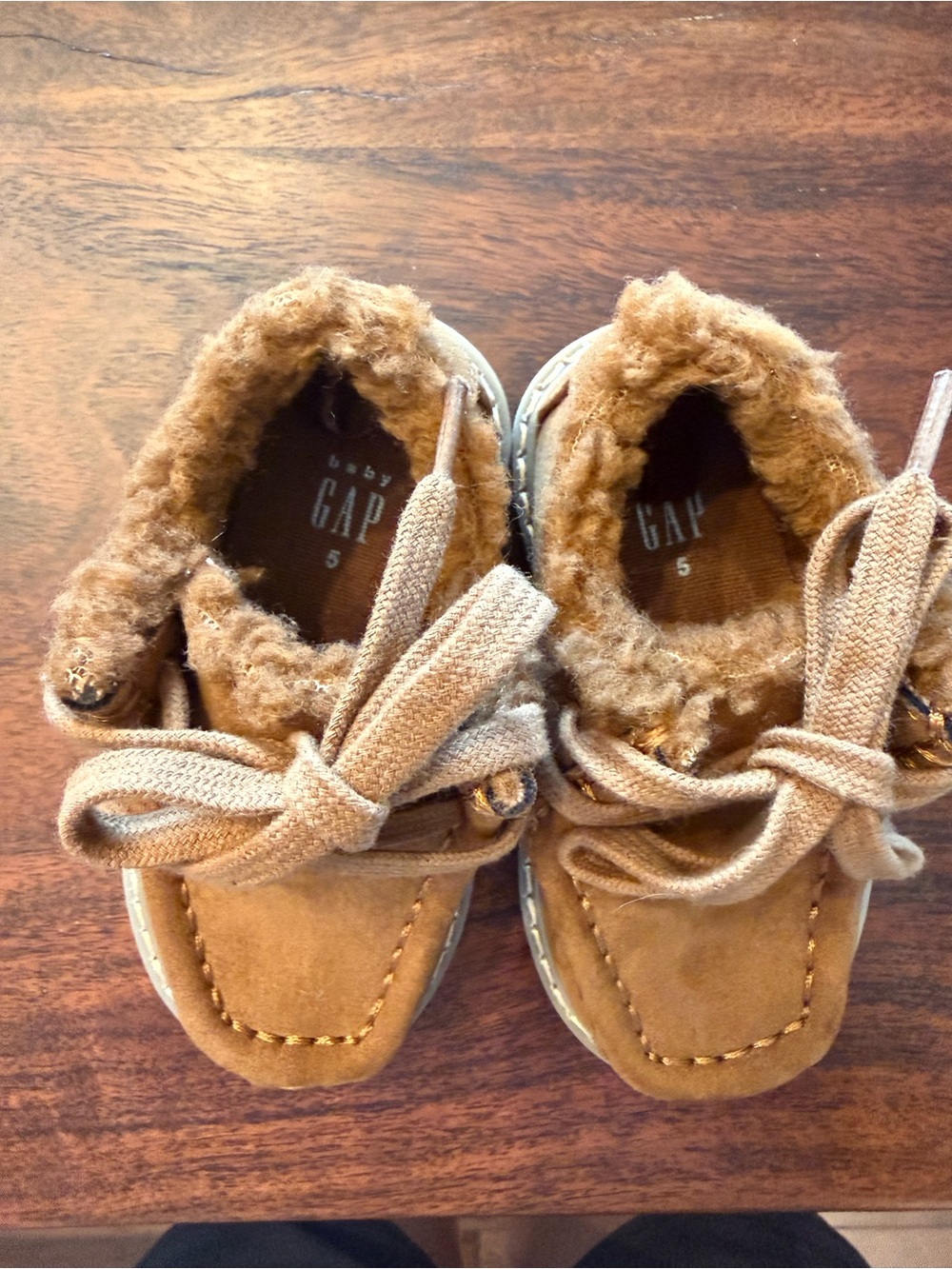 GAP Kids Tan Faux-Fur Moccasins with Bow